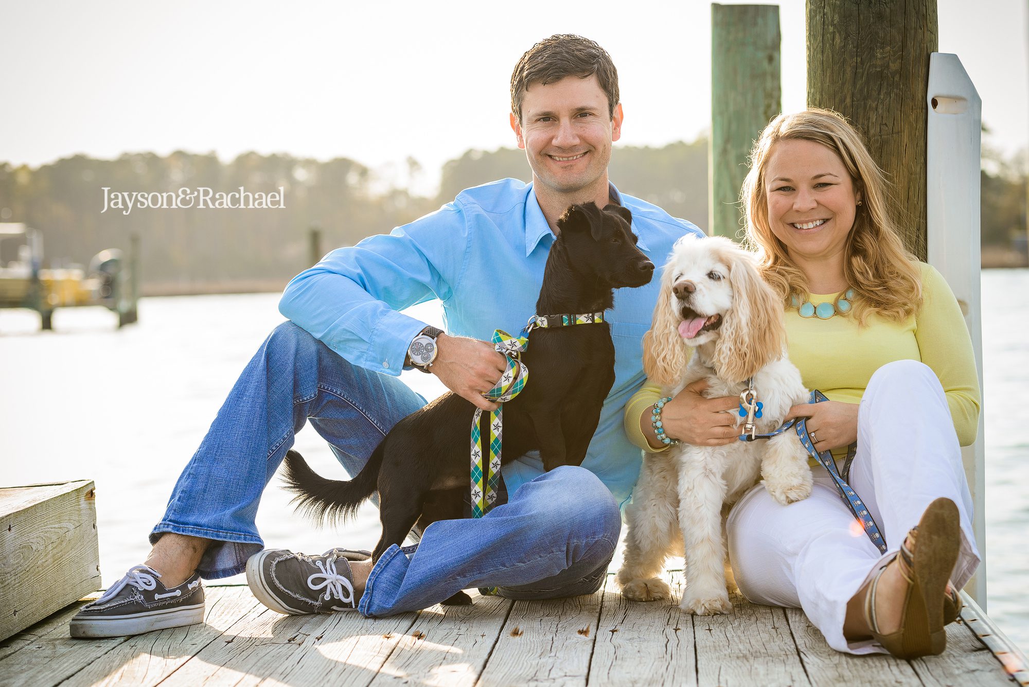 Lauren and Chris' River Engagement Session with dogs